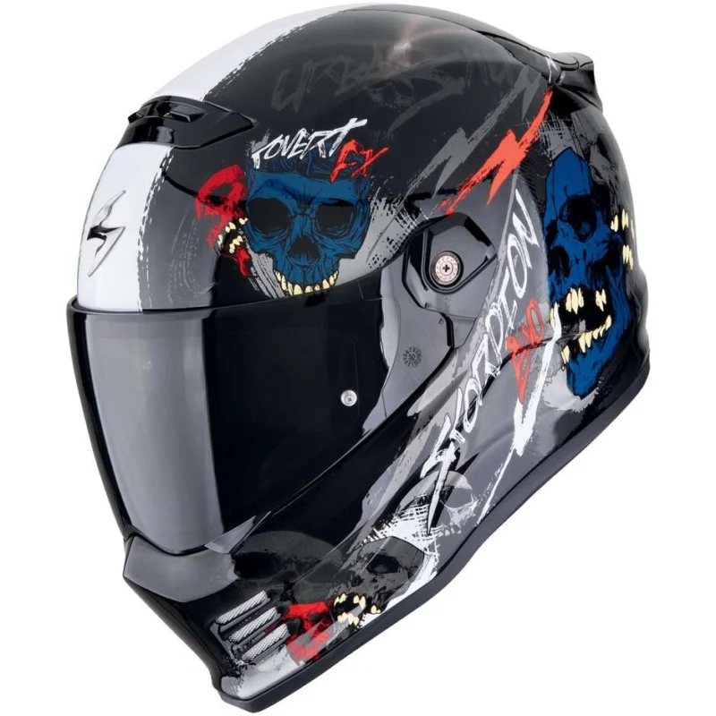 Soddisfatti O Rimborsati Casco Moto Integrale In Fibra Scorpion COVERT FX SKULLZ Nero Grigio Rosso