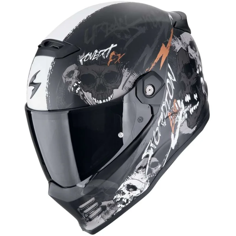 Casco Moto Integrale In Fibra Scorpion COVERT FX SKULLZ Nero opaco Grigio Oro Ultimissimo Modello