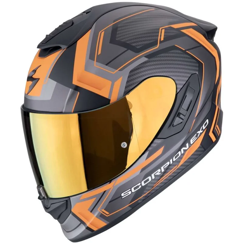 Compra Online Casco Moto Integrale In Fibra Scorpion EXO-1400 EVO II AIR LINART Nero opaco Arancione