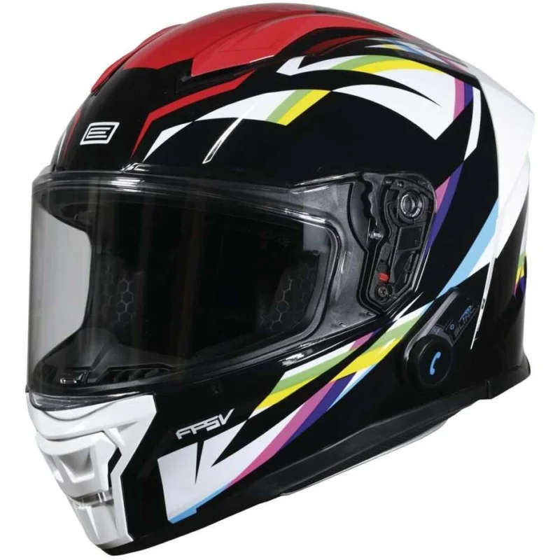 Nuova Collezione Casco Moto Integrale Interfono Integrato ORIGINE PISTA + BT MESH Rosso Nero Lucido 22.06