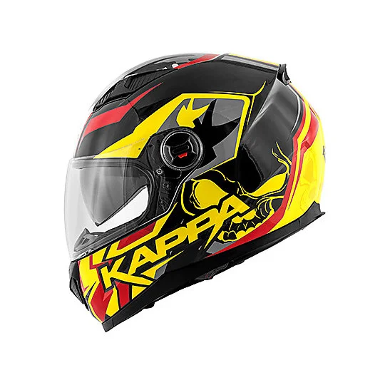 Casco Moto Integrale Kappa KV-27 Denver Skull Free Ride Gialla Promo Stagionale