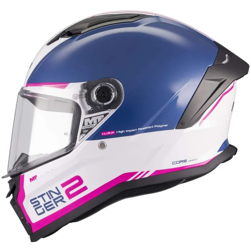 Casco Moto Integrale Mt Helmets STINGER 2 CORE A8 Viola Bianco Rosa Lucido Non Perdere