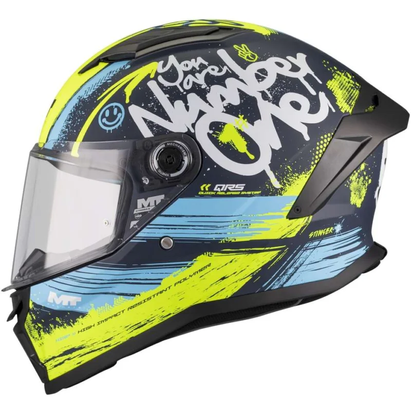 Casco Moto Integrale Mt Helmets STINGER 2 ROCKET C3 Giallo Blu Opaco Offerta Lampo