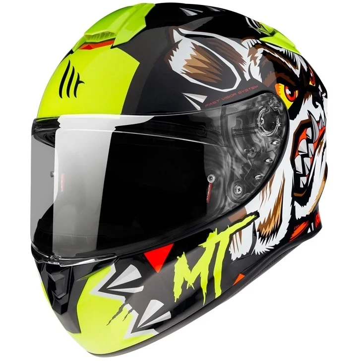 Casco Moto Integrale Mt Helmet TARGO Crazy DogG3 Giallo Fluo Lucido Subito Disponibile