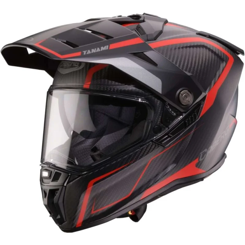 Consegna Rapida Casco Moto Integrale Off-Road Caberg TANAMI MATT CARBON GRAVITY Rosso Grigio