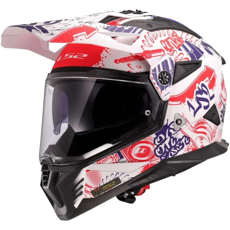 Casco Moto integrale Off-Road LS2 MX702 PIONEER 2 FANTASY Bianco Rosso Blue Occasione Imperdibile