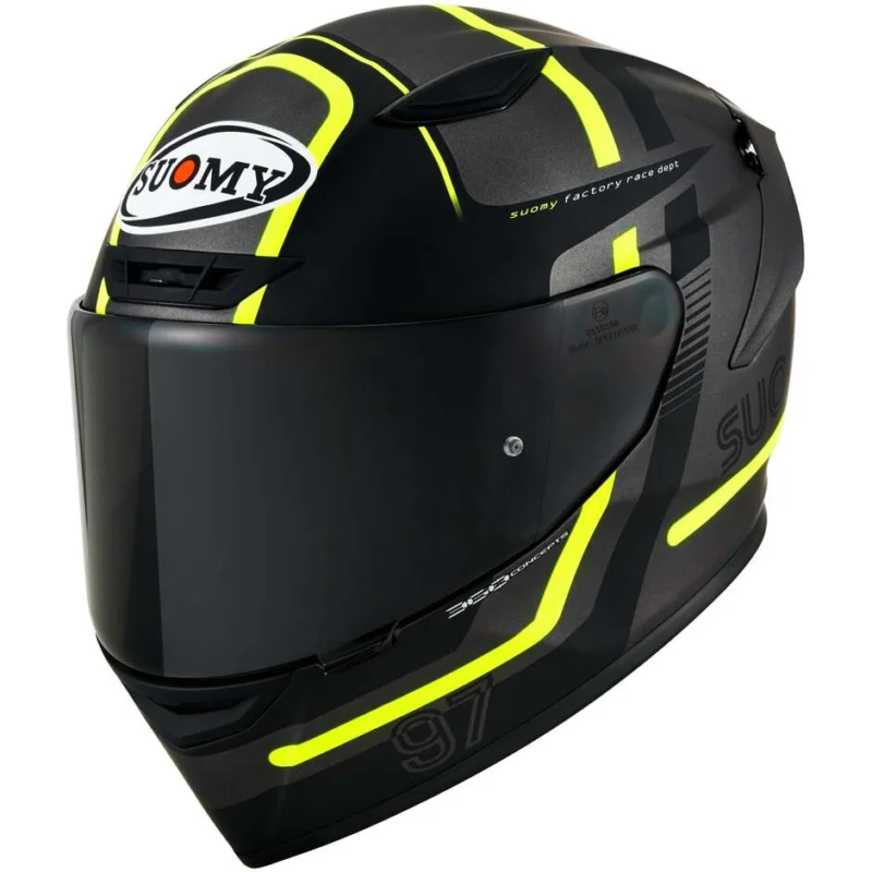 Offerta Speciale Casco Moto Integrale Racing Suomy TRACK-1 NINETY SEVEN Grigio Opaco Giallo