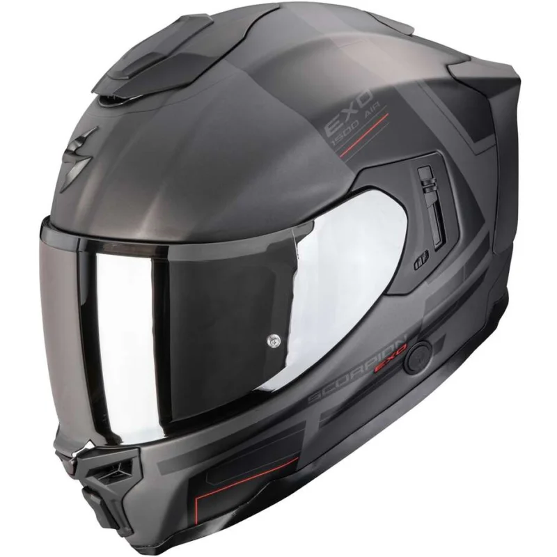 Casco Moto Integrale Scorpion EXO-1500 AIR DUAL Argento Opaco Nero Rosso Promozione