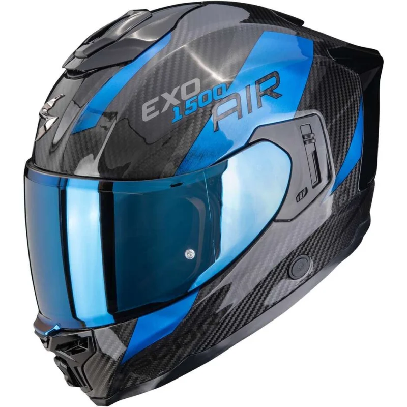 Casco Moto Integrale Scorpion EXO-1500 CARBON AIR PLATTED Nero Blu Spedizione Espresso