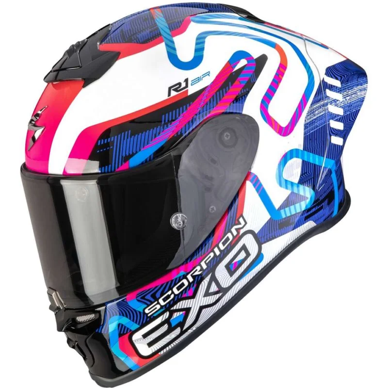 Di Tendenza Casco Moto Integrale Scorpion EXO-R1 EVO II AIR CORNERING Bianco Blu Rosa