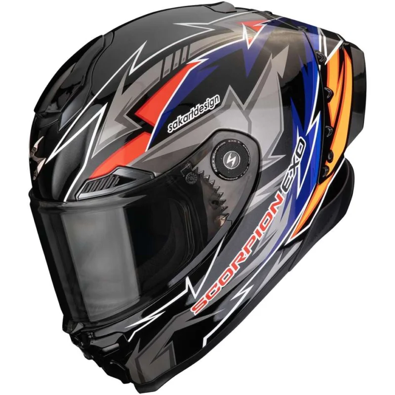 Casco Moto Integrale Scorpion EXO-RACE AIR MOVE ON Nero Blu Arancione Offerta Limitata