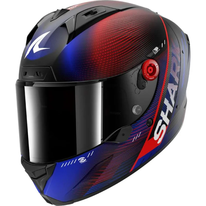 Casco Moto Integrale Shark AERON SPEED-TECH Mat Carbon Blu Rosso Compra Oggi Stesso