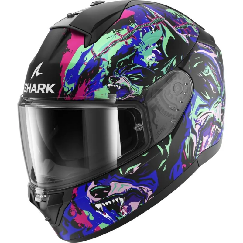 Casco Moto Integrale Shark RIDILL 2 RAGING BEAST Mat Nero Viola Verde Prezzo Basso