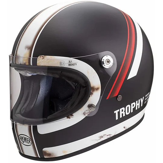 Reso Gratuito Casco Moto Integrale Vintage Anni'70 Premier Trophy DO92 Old Style BM Nero Opaco