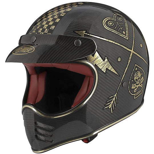 Casco Moto Integrale Vintage Premier MX Style '70 Carbon NX Gold Chromed A Buon Prezzo