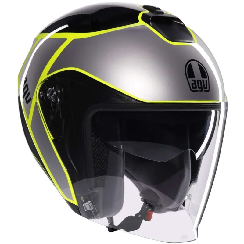 Casco Moto Jet AGV IRIDES DAVAO Nero Grigio Giallo Fluo Professionale