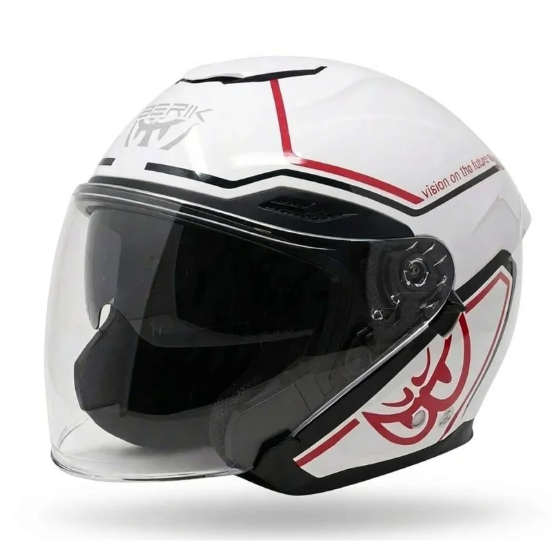 Nuova Collezione Casco Moto Jet Berik Doppia Visiera OF669 Basic J Bianco Rosso