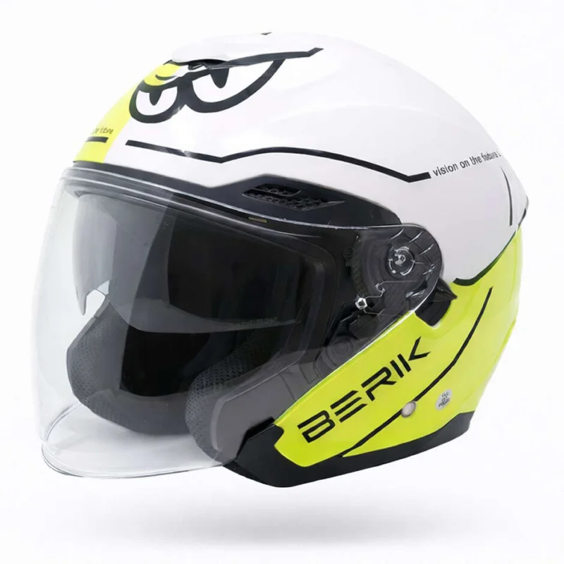 Casco Moto Jet Berik Doppia Visiera OF669 Bipolar Bianco Giallo Fluo Non Perdere