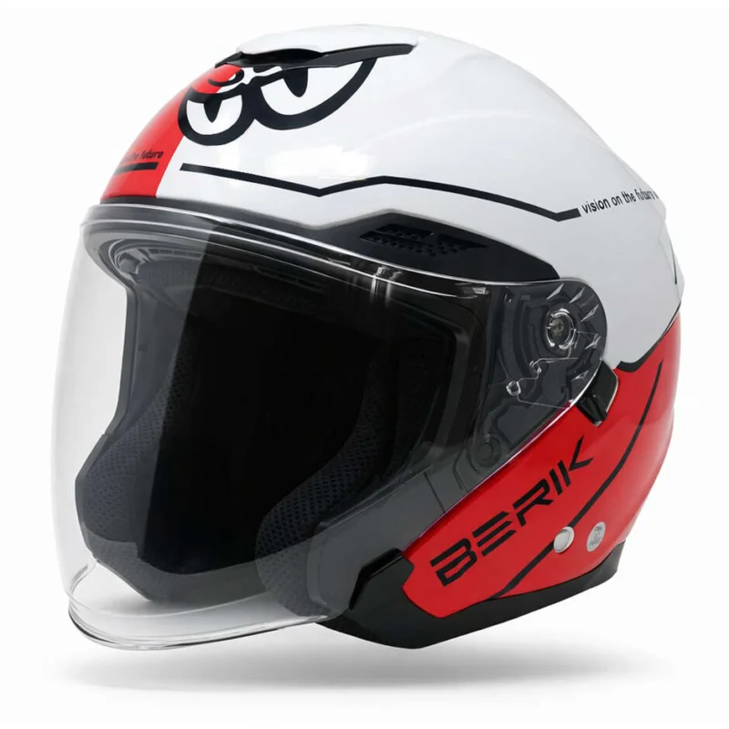 Casco Moto Jet Berik Doppia Visiera OF669 Bipolar Bianco Rosso Fluo Subito Disponibile