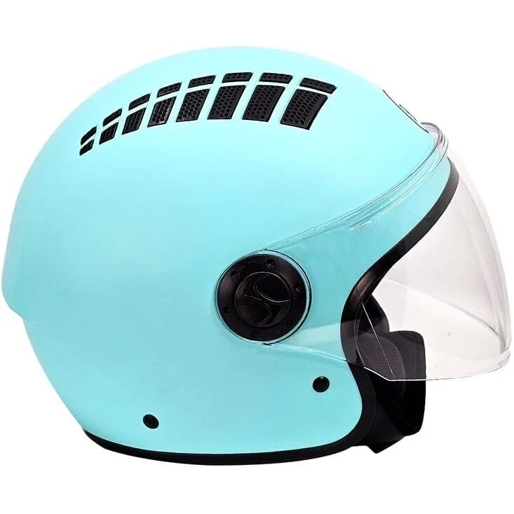 Casco Moto Jet Bhr 834 Flow Areato Celeste Opaco Offerta Speciale