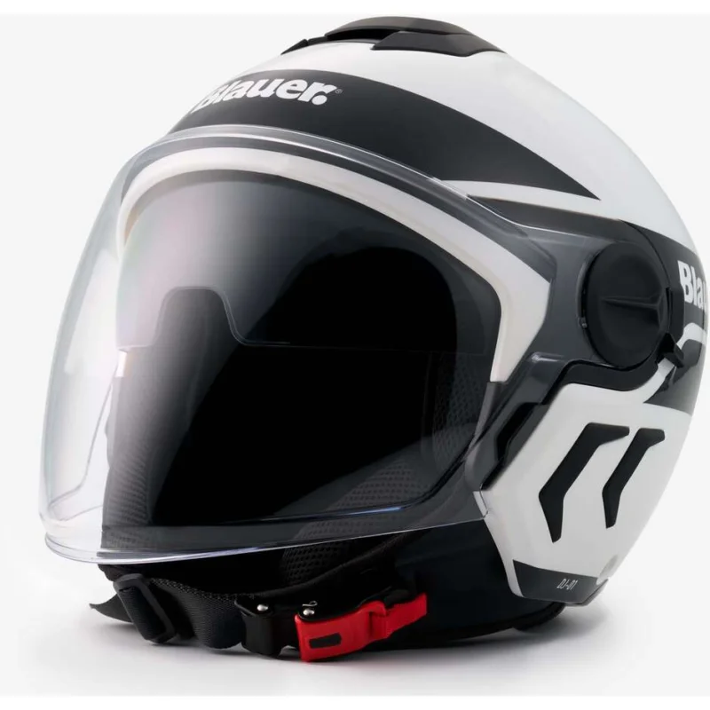 Popolare Casco Moto jet Blauer Doppia Visiera DJ-01 Grafica B Bianco Nero Lucido
