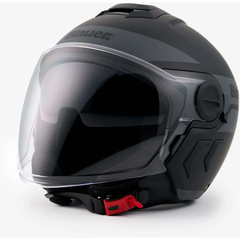 Casco Moto jet Blauer Doppia Visiera DJ-01 Grafica B Nero Opaco Grigio Subito Disponibile