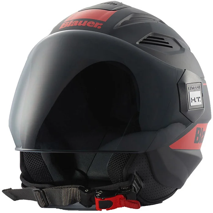 Economico Casco Moto Jet Blauer HT Brat Nero Rosso Opaco