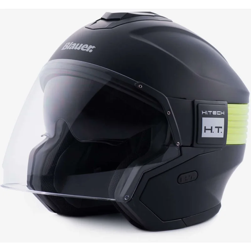 Spedito Oggi Casco moto Jet Blauer in fibra HACKER BTR Nero Opaco Giallo