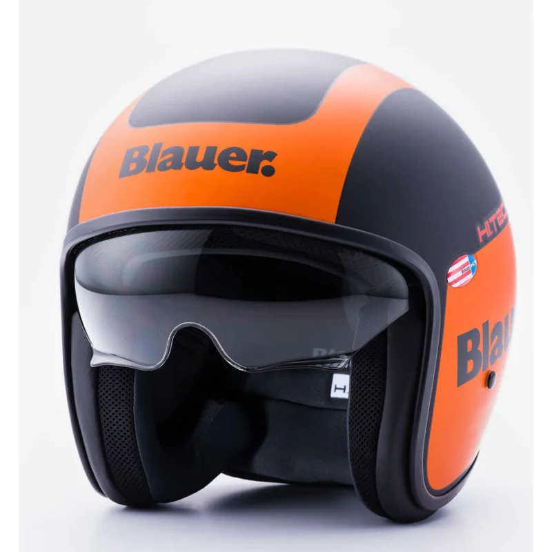 Casco Moto Jet Blauer Pilot 1.1 HT In Fibra Grafica G Nero Opaco Arancio Occasione Imperdibile