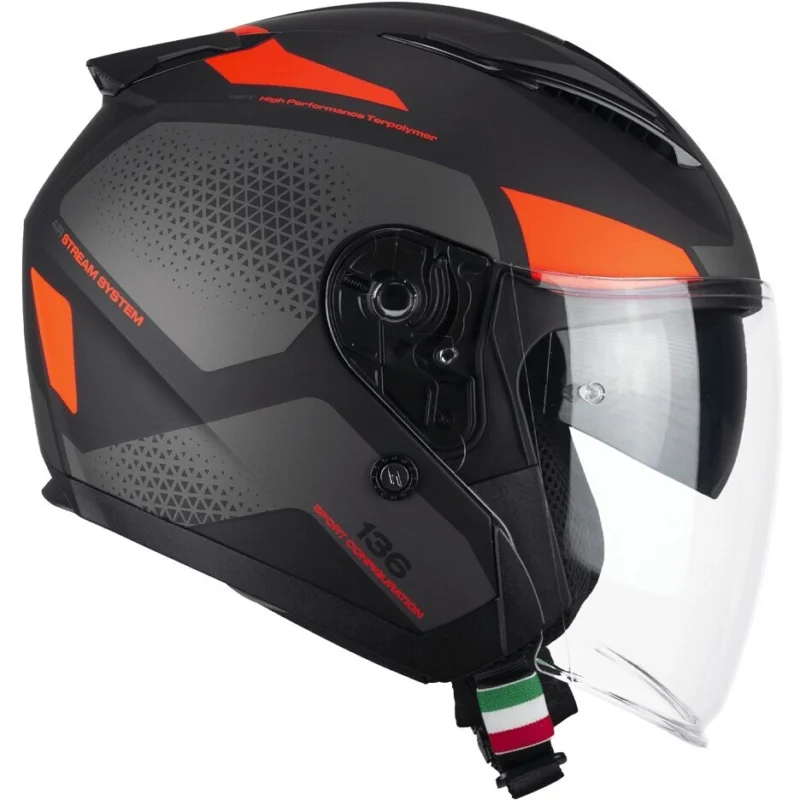 Più Venduto Casco Moto Jet CGM 136G DNA GALAXY Nero Arancione fluo opaco