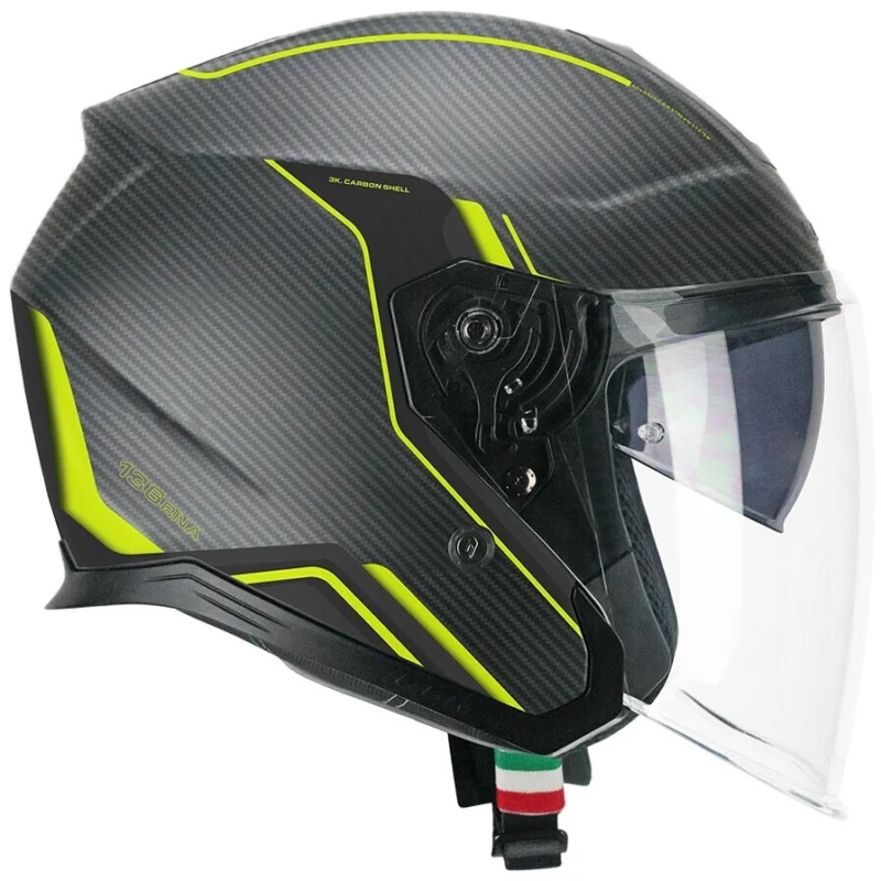 Offerta Lampo Casco Moto Jet CGM 136X RNA PRO STREET Carbon Giallo fluo opaco