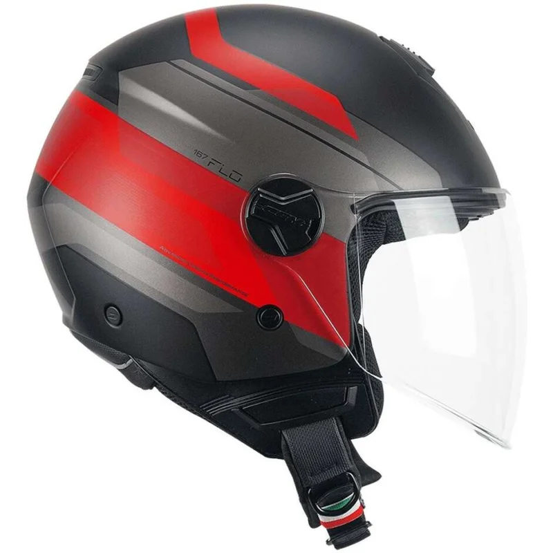Casco moto Jet CGM 167K FLO CITY Nero Rosso opaco lunga Consegna Rapida