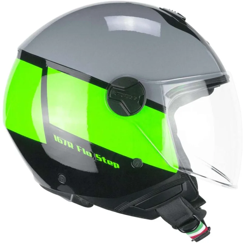 Casco Moto Jet CGM 167R FLO STEP Grigio Verde - Visiera Lunga Compra Online