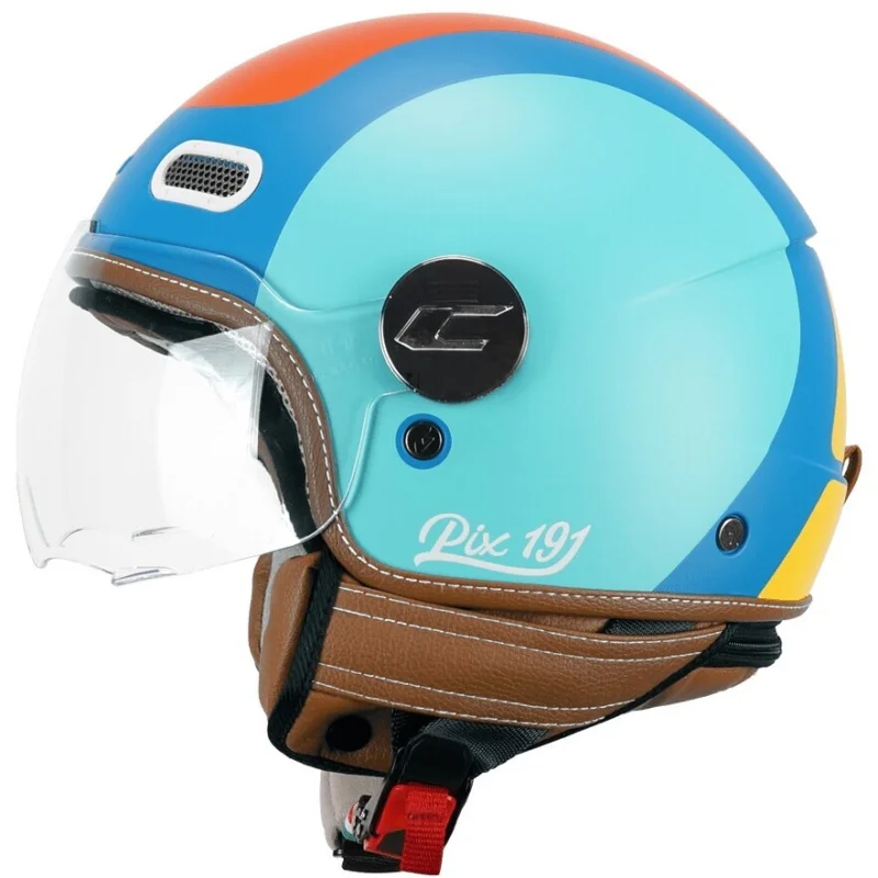 Esclusivo Casco Moto Jet CGM 191G PIX SPRINT Celeste Arancione opaco sagomata