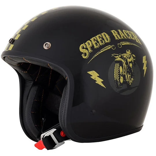 Quantità Limitata Casco Moto Jet Custom AFX FX-76 Speed Racer Nero Lucido Oro