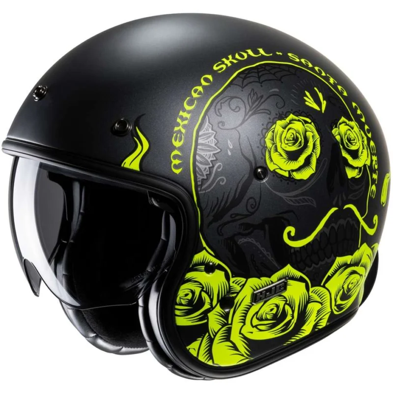 Ultime Pezzi Casco Moto Jet CustomHjc V31 DESTO MC3HSF Nero Opaco Giallo Fluo