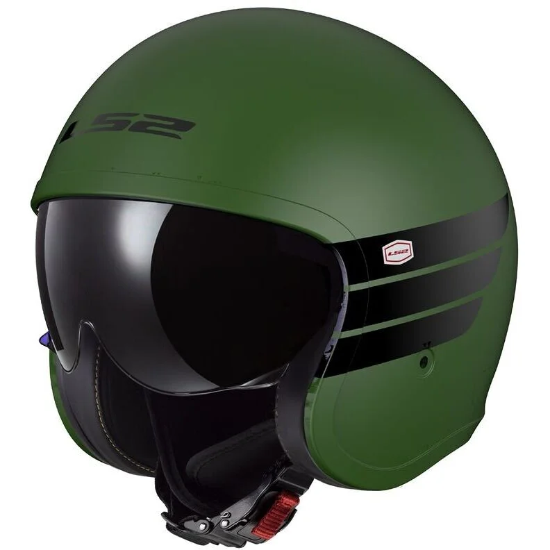 Casco Moto Jet Custom Ls2 OF599 SPITFIRE 2 RETRO' Verde Militare Opaco Reso Gratuito