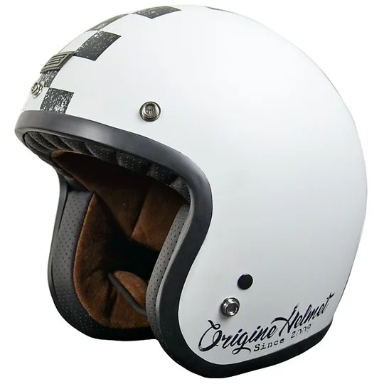 Casco Moto Jet Custom Origine PRIMO SCACCO Bianco Nero Opaco Nuovo Arrivo