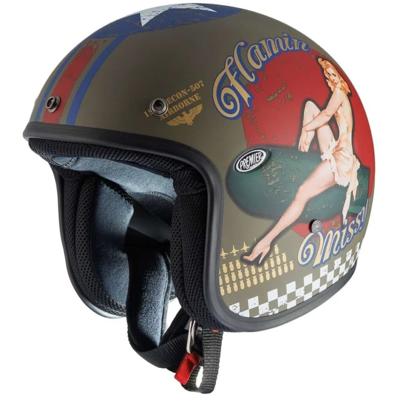 Casco Moto Jet Custom Premier CLASSIC PIN UP MILY BM Reso Gratuito