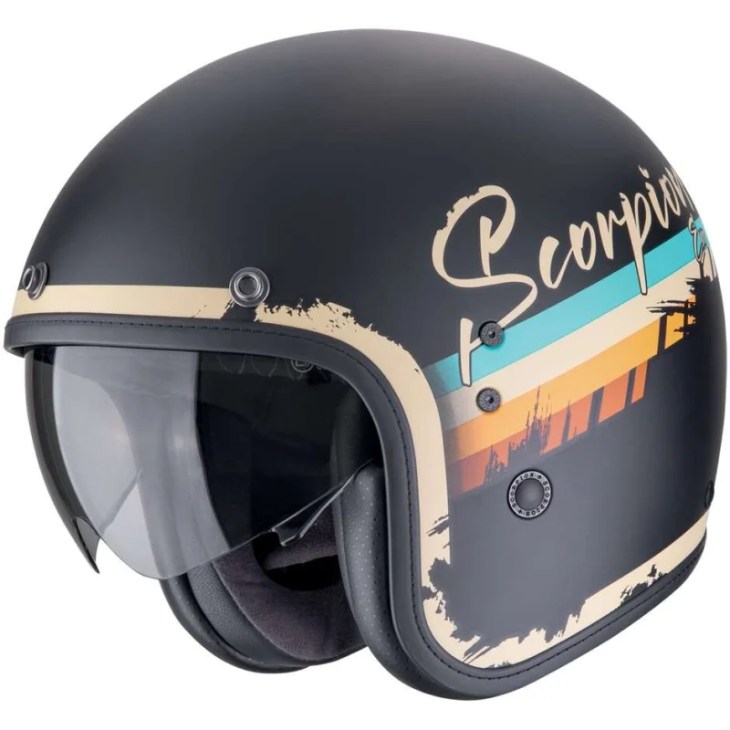 Solo Oggi Casco Moto Jet Custom Scorpion BELFAST EVO ADONIS Nero opaco Beige