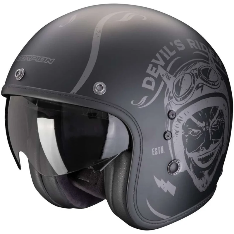 Promozione Casco Moto Jet Custom Scorpion BELFAST EVO ROMEO Nero Argento