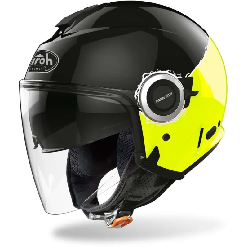 Casco Moto Jet Doppia Visiera Airoh HELIOS Fluo Nero Giallo Lucido Reso Gratuito