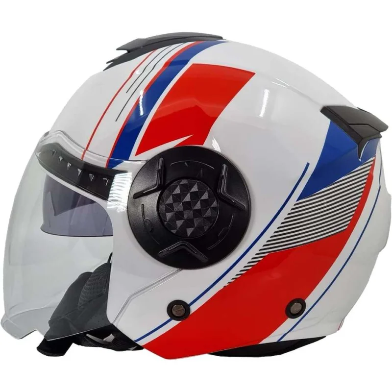Casco Moto Jet Doppia Visiera Bhr 830 Flash Bianco Rosso Blu Promozione Esclusiva