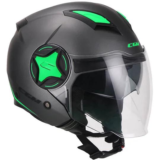 Occasione Casco Moto Jet Doppia Visiera CGM 129x ILLINOIS SPORT Nero Verde Opaco