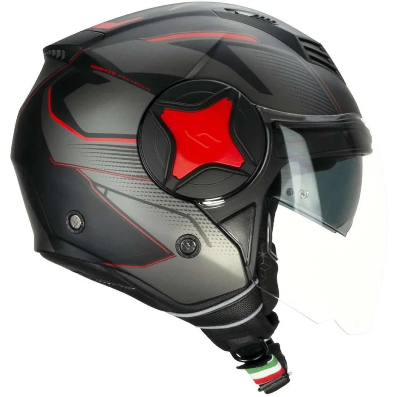 Più Venduto Casco Moto Jet Doppia Visiera CGM 169G ILLI Sport Nero Opaco Rosso