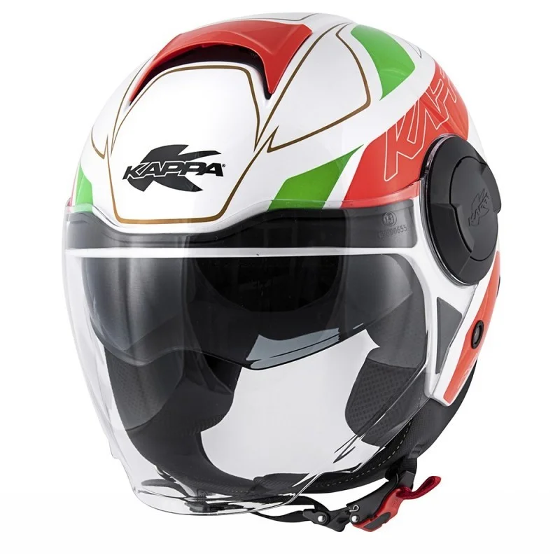 Consegna Rapida Casco Moto Jet Doppia Visiera Kappa KV37 Oregon ZoneBianco Rosso Verde