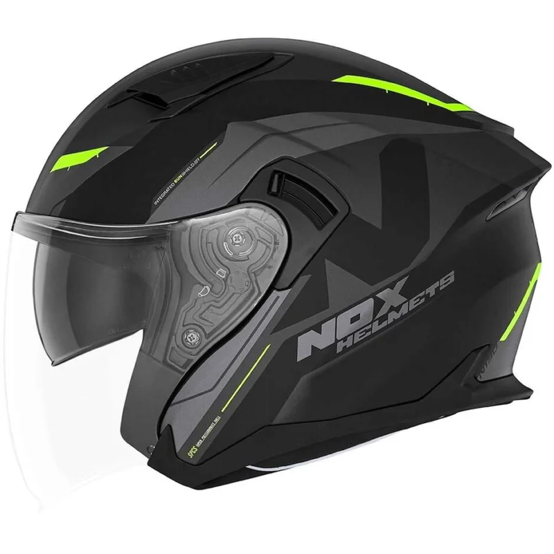 Di Tendenza Casco Moto Jet Doppia Visiera Nox N130 Klint Nero Opaco Giallo