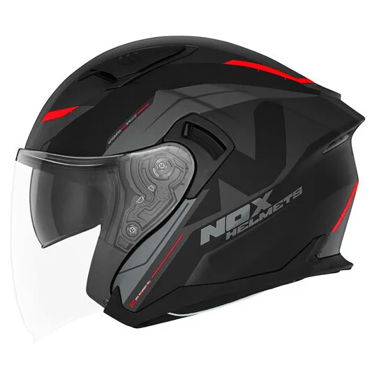 Casco Moto Jet Doppia Visiera Nox N130 Klint Nero Opaco Rosso Non Perdere