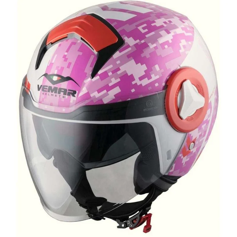 Prezzo Ridotto Casco Moto Jet Doppia Visiera Vemar BREEZE Camo Rosa Bianco