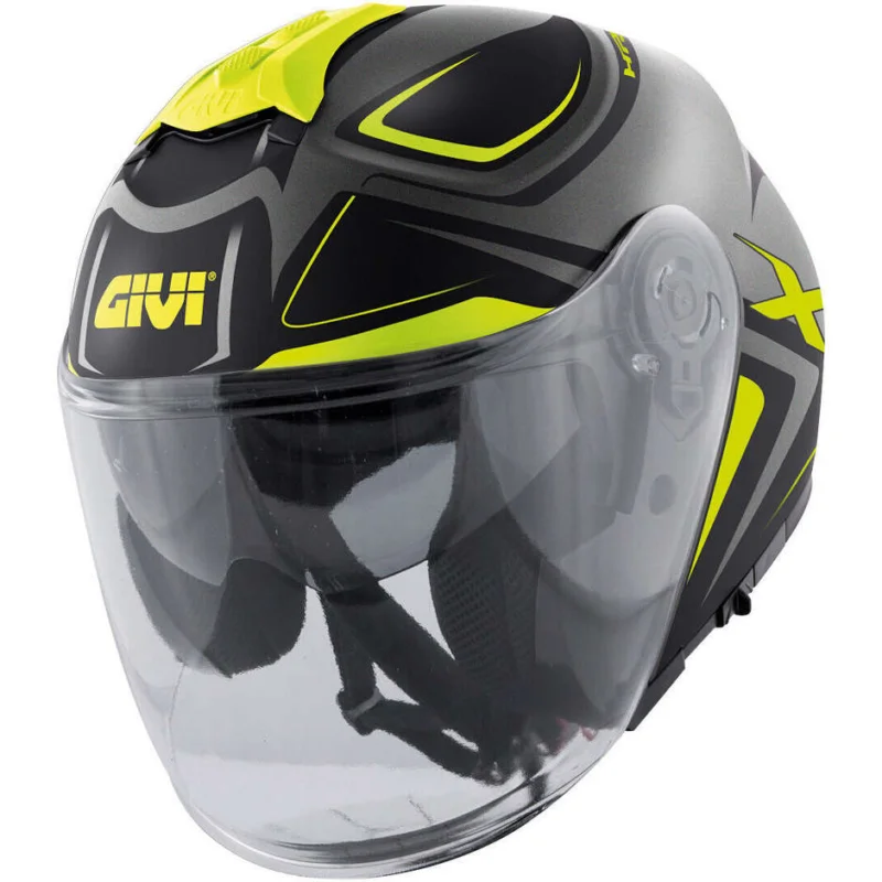 Popolare Casco Moto Jet Givi X.22 Planet Hyper Nero grigio Giallo DoppiaVisiera
